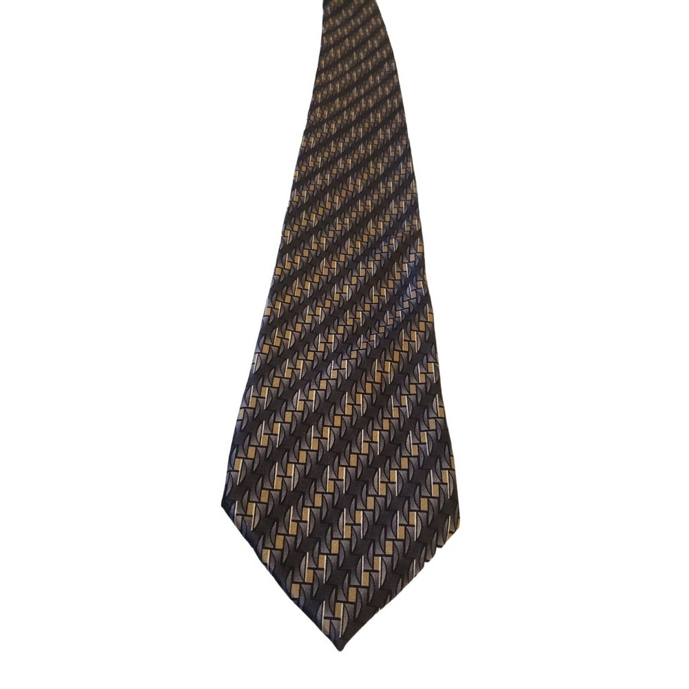 Dover by Arrow Necktie Tie Silk Gray Silver Gold Geometric Stripes Made in USA